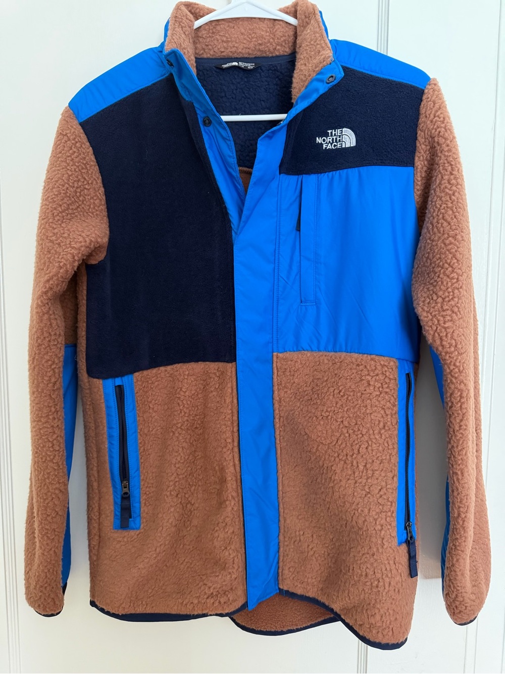 The North Face Kids Blue and Brown Sherpa Puffer Jacket